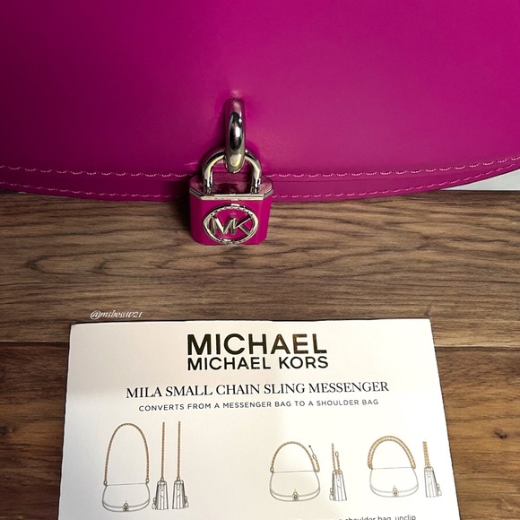 Michael Kors Mila Small Leather Shoulder Bag in Deep Fuchsia NWT - Picture 9 of 9